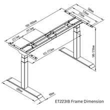 Load image into Gallery viewer, Technical drawing of a standing desk with dimensions labeled