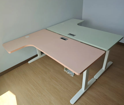 Aero L - Shaped Dual Motor Electric Standing Desk Pink Color - MyDesk.SG
