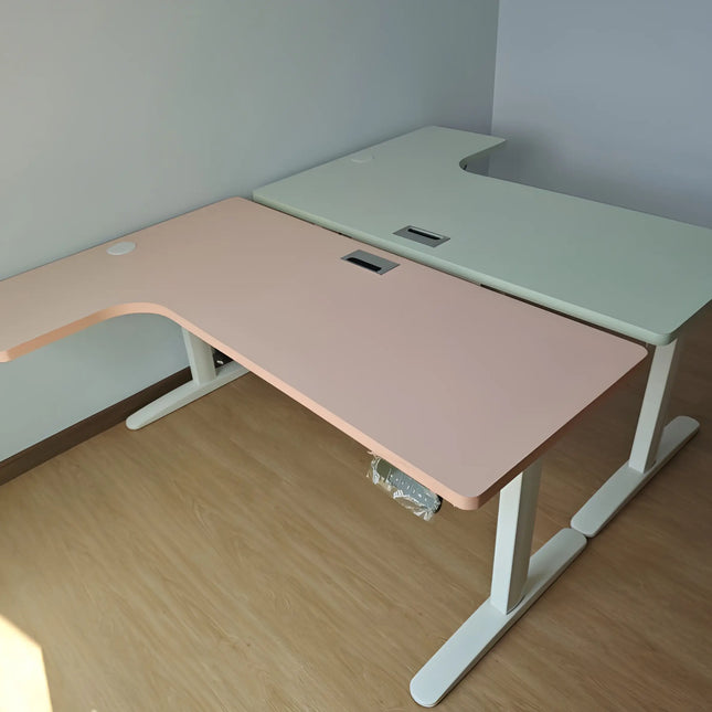 Aero L - Shaped Dual Motor Electric Standing Desk Pink Color - MyDesk.SG
