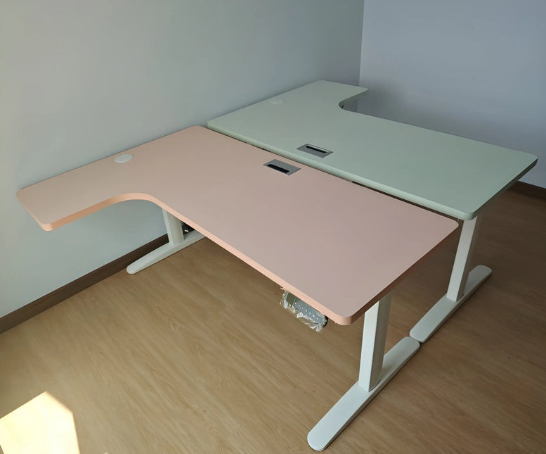 Aero L - Shaped Dual Motor Electric Standing Desk Pink Color - MyDesk.SG

