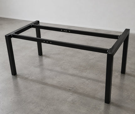A black metal table base frame with  horizontal support beams.