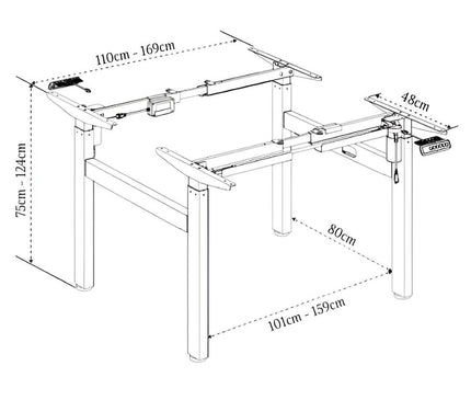 Mydesk.SG Dual Workstation Electric Standing Desk  Dimensions