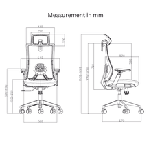 Load image into Gallery viewer, K9 Ergonomic chair dimension
