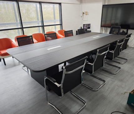 Dual-Tone Modern Conference Table with integrated cable management.
