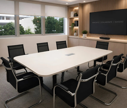 Modern conference room with meeting table and meeting chairs..