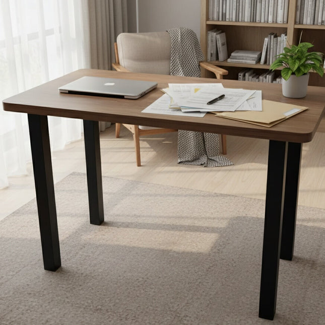 Table Straight Metal Legs in walnut tabletop