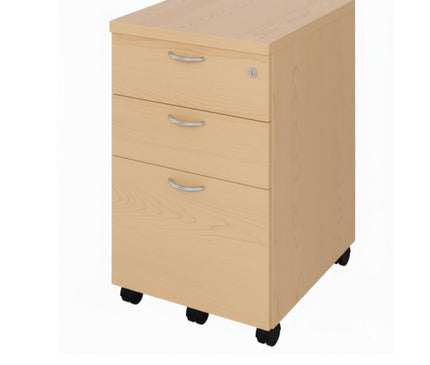 Wooden file cabinet with three drawers on wheels, Maple color