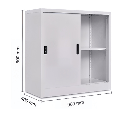 Steel Low Sliding Door Cabinet (2 Tiers) - MyDesk.SG