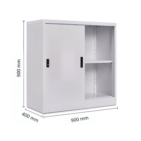 Steel Low Sliding Door Cabinet (2 Tiers) - MyDesk.SG