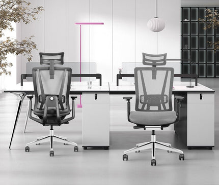 Full Mesh Ergonomic office chair Singapore in both black and grey color with adjustable armrest and lumbar support.