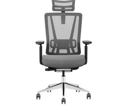 Full Mesh Ergonomic office chair Singapore in grey color with adjustable armrest and lumbar support.