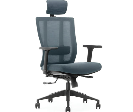 Gray office chair with mesh back and adjustable armrests 