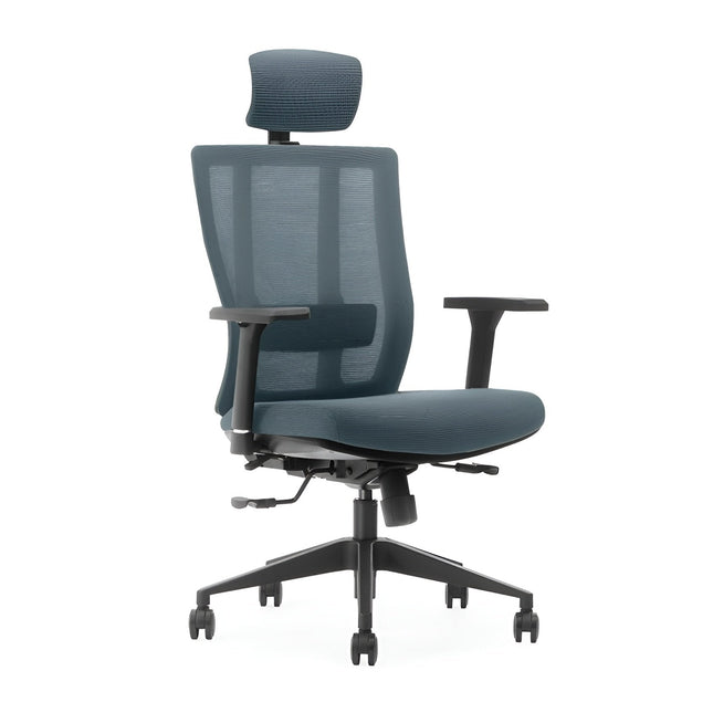 Gray office chair with mesh back and adjustable armrests 